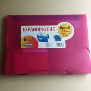 3/$15 NEW 6 Pocket Expanding File Pink